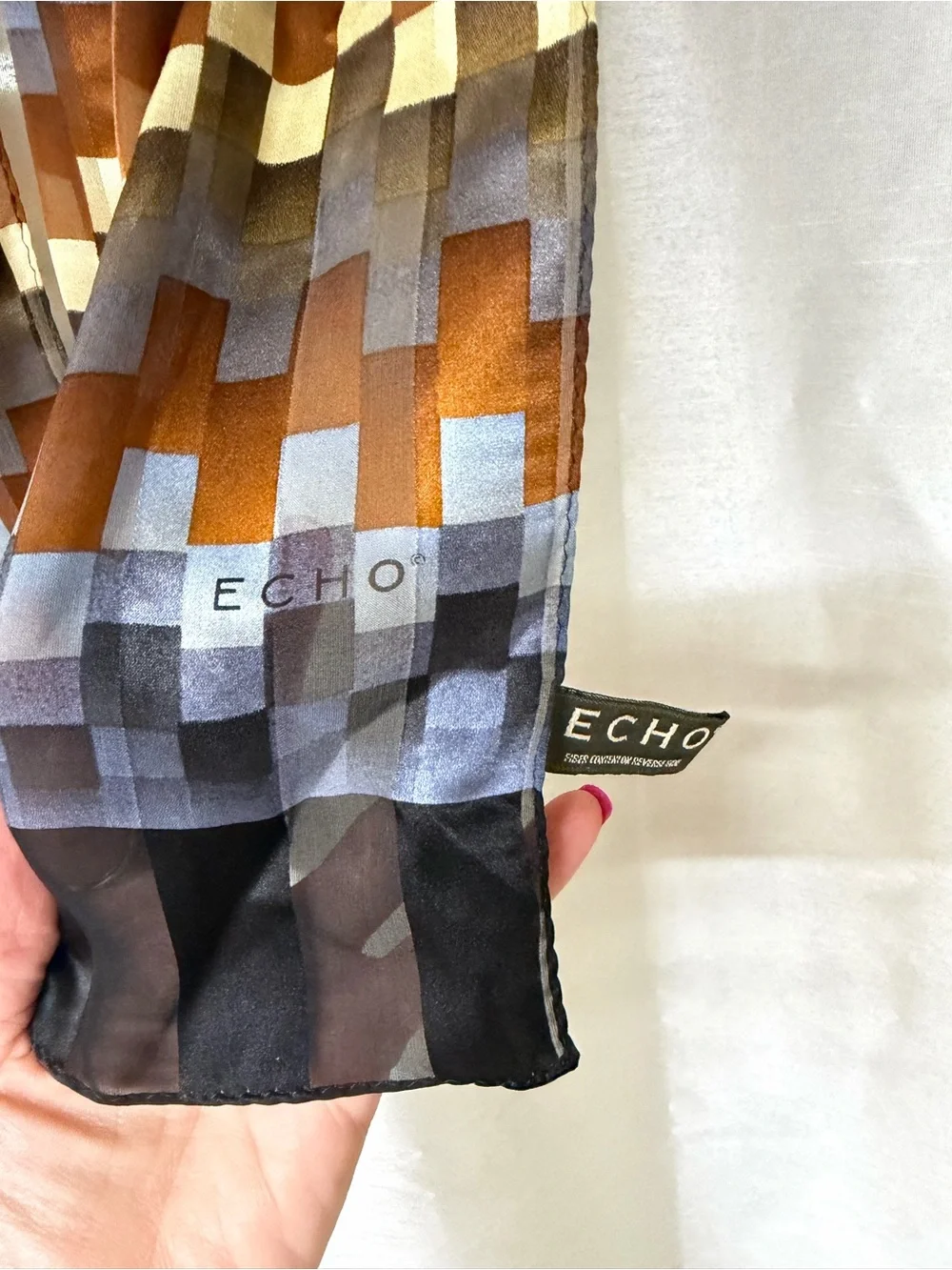 Echo Geometric Block Scarf in Brown, Blue & Cream